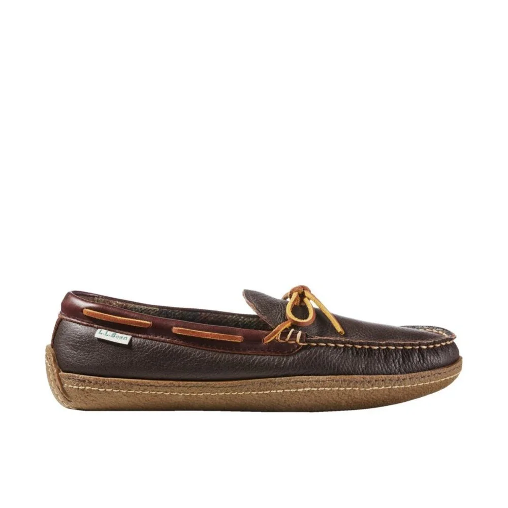 L. L Bean Men's Handsewn Slippers  Flannel-Lined Brown Leather Size 10